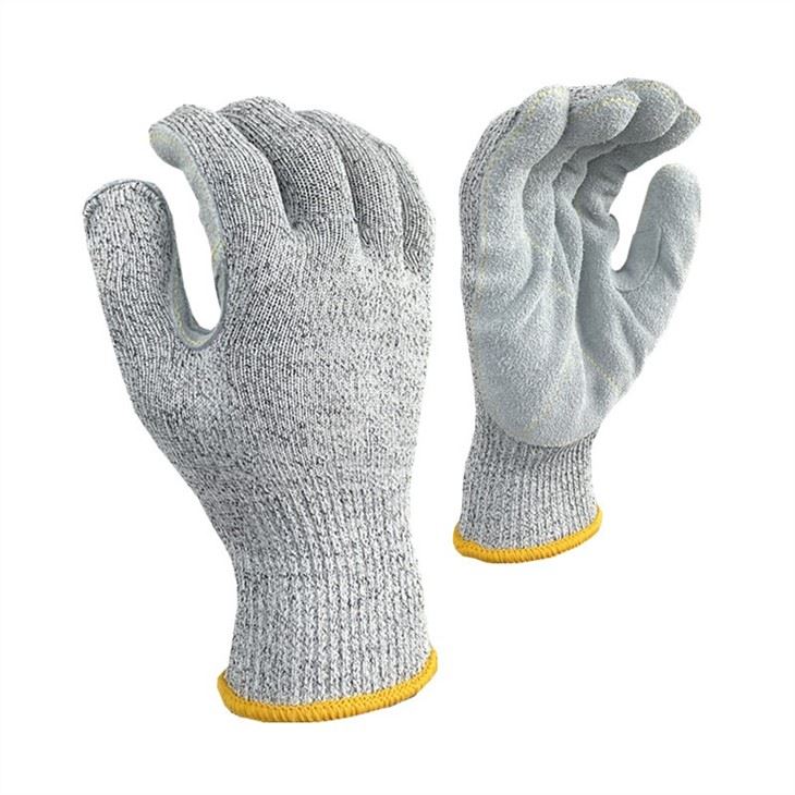 Heavy Duty HPPE Cut Resistant Palm Leather Mechanics Construction Gloves