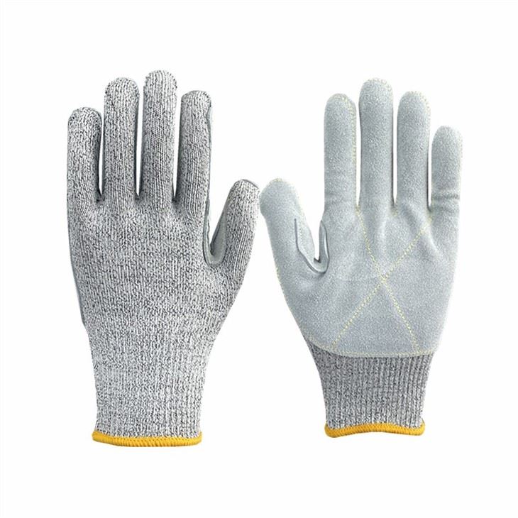 Heavy Duty HPPE Cut Resistant Palm Leather Mechanics Construction Gloves